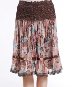 9 цветов; Женская Повседневная облегающая бюст юбка больших размеров с кружевом и принтом, в богемном стиле юбка средней длины A173 - Цвет: 018coffee