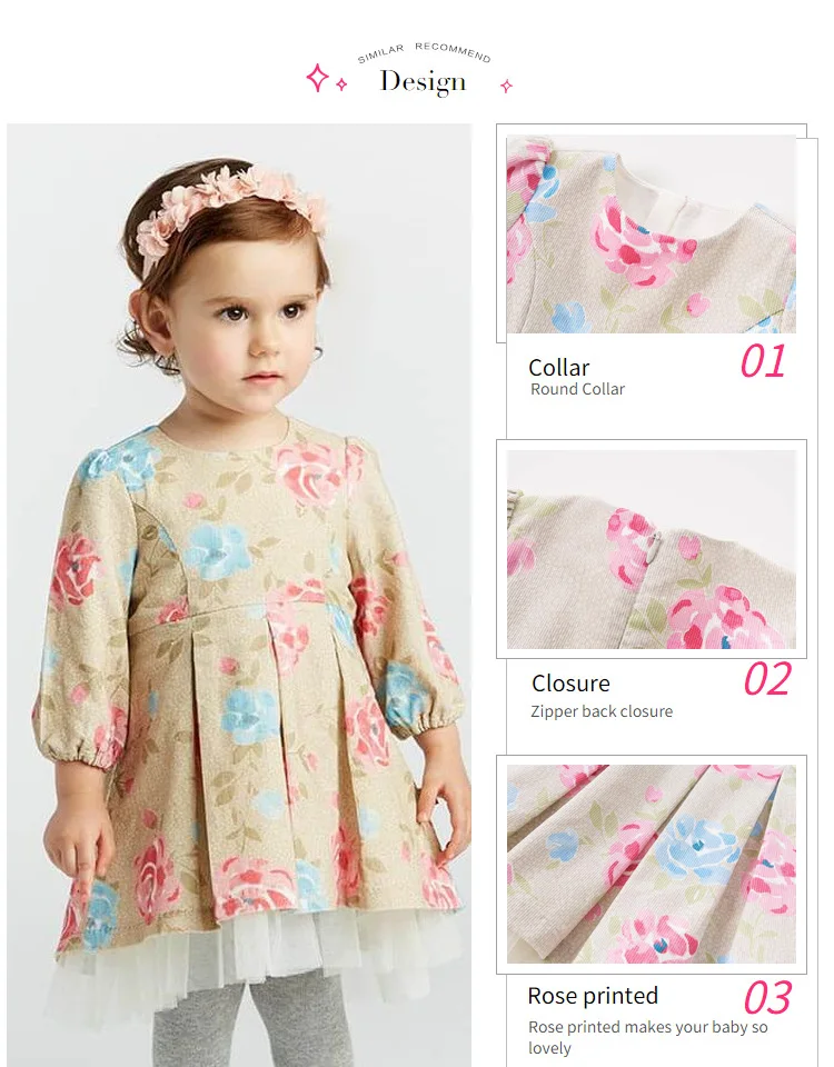 DBA7906 dave bella/осеннее модное платье для маленьких девочек детское платье для дня рождения детское платье с цветочным рисунком для малышей