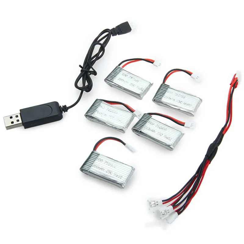 5 X 3.7v 380mah 25c Battery + 2 To 5 Cable + Usb Cable Upgraded Battery