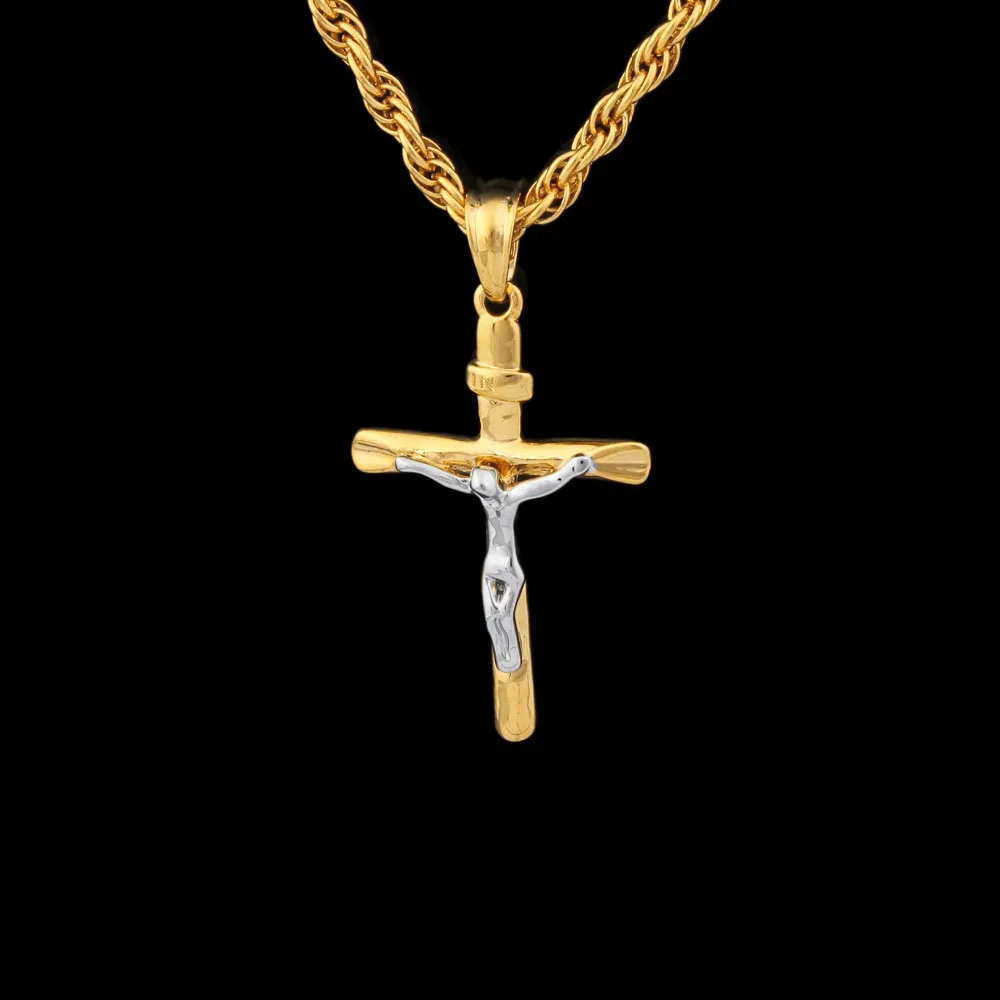 Cross Necklace Women/Men Jewelry Wholesale Trendy Gold color Jesus Cross Pendantin Pendants