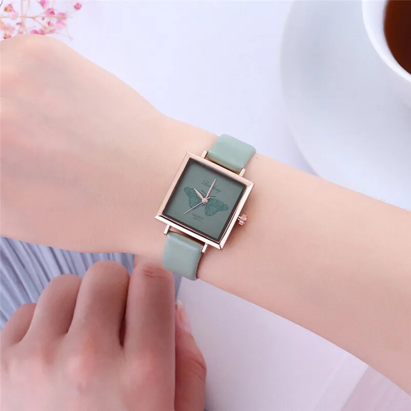 NEW Women's watches casual watches Square Watch leather Cartoon Butterfly Dial Quartz Watch Wrist Watch Relogio Masculino Y19 (6)