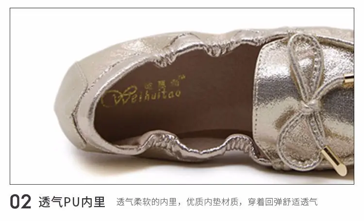 Glitter bowtied soft heel roll up shoes comfortable sequins plus size 34-43 ballet flats women lazy shoes bling bow creepers
