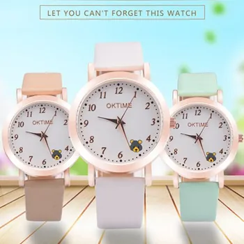 

DHL free, 100pcs/lot, Brand New OKTIME Cute Polar Bear Cartoon Pattern Round Dial Design Watch Relogio Feminino Quartz Watch