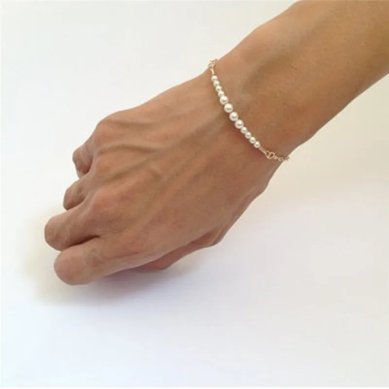 1pc Mini New Fashion Women Elegant Simulated Pearl Bead Handmade Gold Chain Cuff Bangle Bracelet Jewelry Accessories | Украшения и