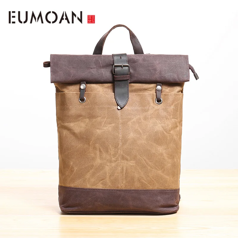 

EUMOAN Men's canvas retro shoulder bag, casual outdoor travel bag, large-capacity waterproof backpack