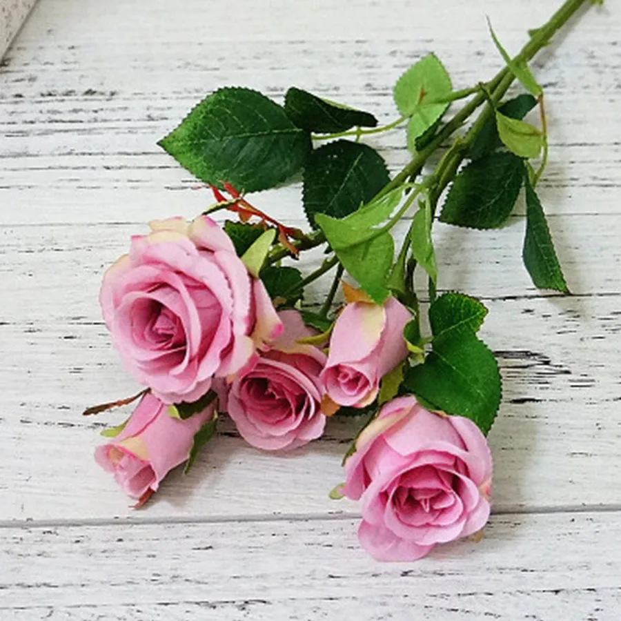 Розы Искусственные цветы для свадьбы настенный искусственный белый домашний декор пластиковая длинная ветка 5 голов розовые розы шелковые цветы - Цвет: purple flowers