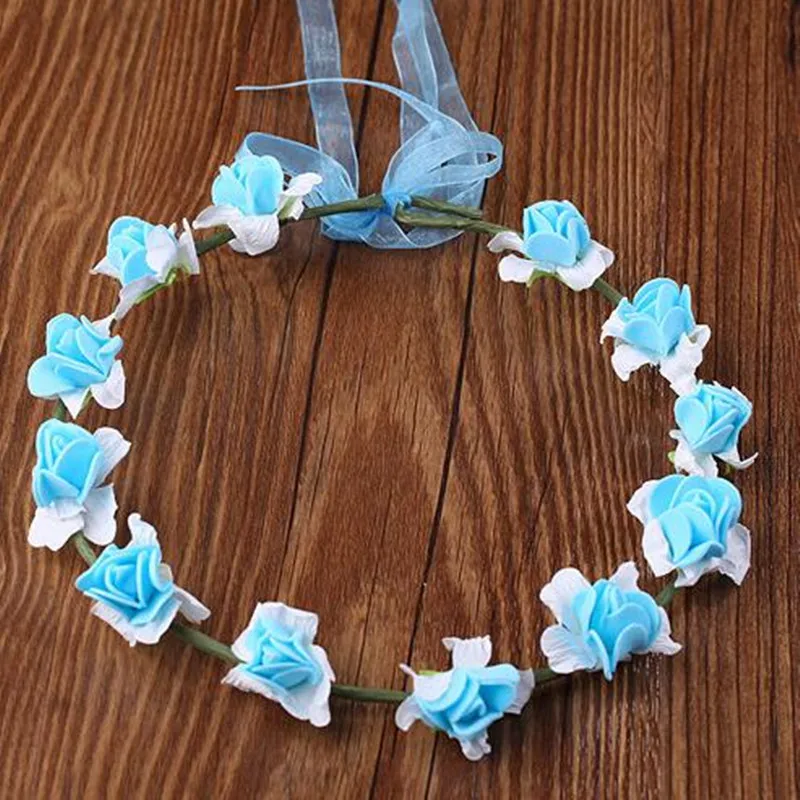flower blue Новые листья цветочный ободок девушки женщины цветочный венок на голову свадебный головной убор любимая для вечеринки в честь Хэллоуина, хороший подарок - Цвет: flower blue