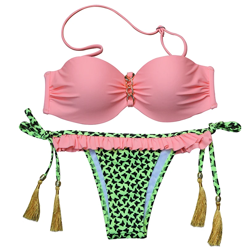

KINGTUT 2019 New Sexy Push Up Bikini Set Brazilian Women Swimsuit Bandeau Floral Print Swimwear Top Beach Bathing Suit