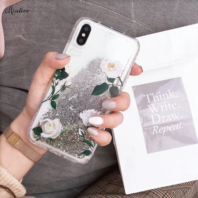 Cheap Glitter QuickSand Phone Case for iphone X 6 6s 6plus 7 7 Plus 8 8plus Fashion 2018 Flower Pattern Case Cover girl style