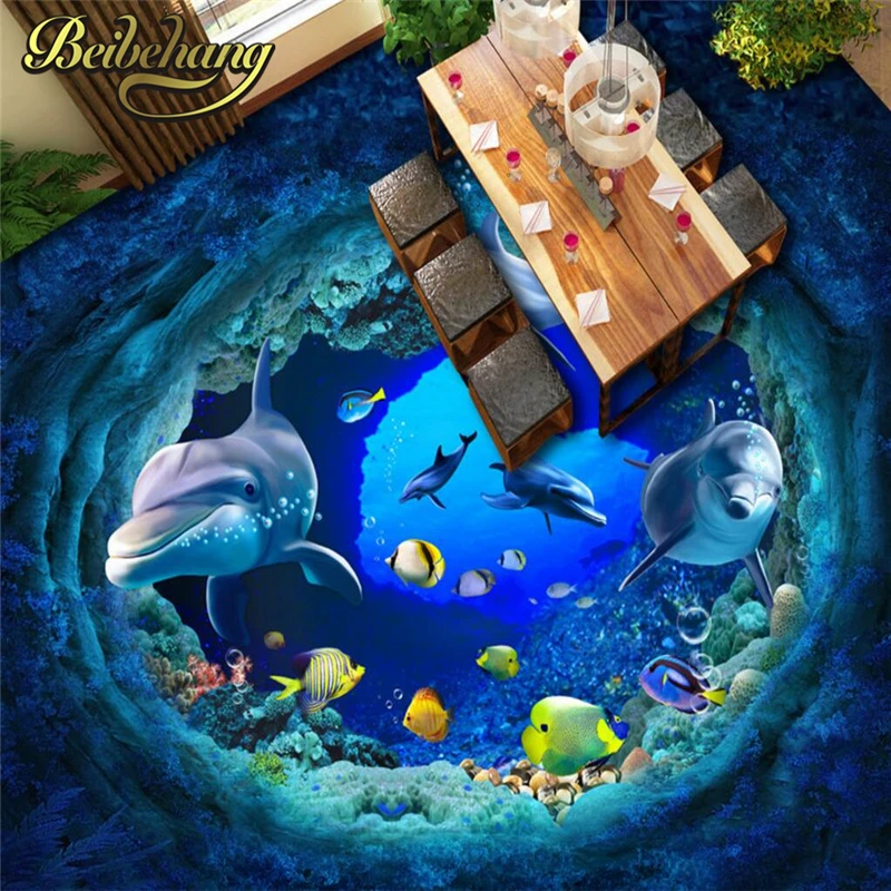 

beibehang Custom Underwater World Dolphins Sticker Mural Wallpaper 3D Bathroom Living Room Self-adhesive Waterproof wall paper
