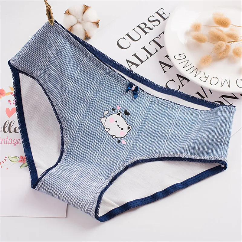 4Pcs / Lot Hot Sale women's Panties New Sexy Calcinha Female Casual Cute Girl Tanga Cotton Underwear Cats printed Women Briefs