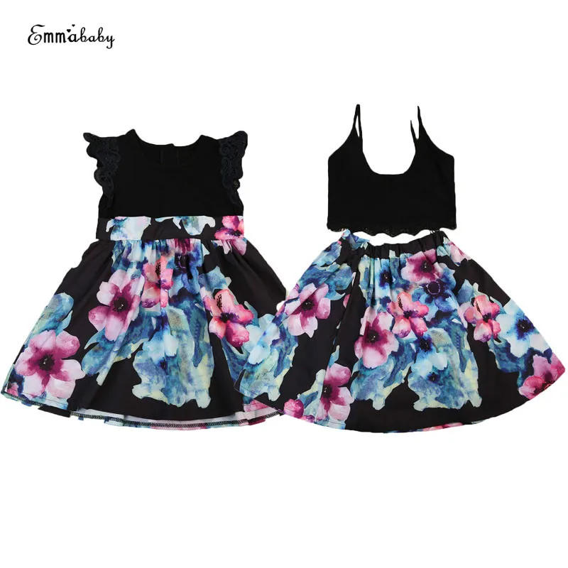 

Summer Newborn Cute Lovely Family Dress Mother Daughter Matching Girls Lace Sleeveless Cotton Print Dress Women Tops 1-6T