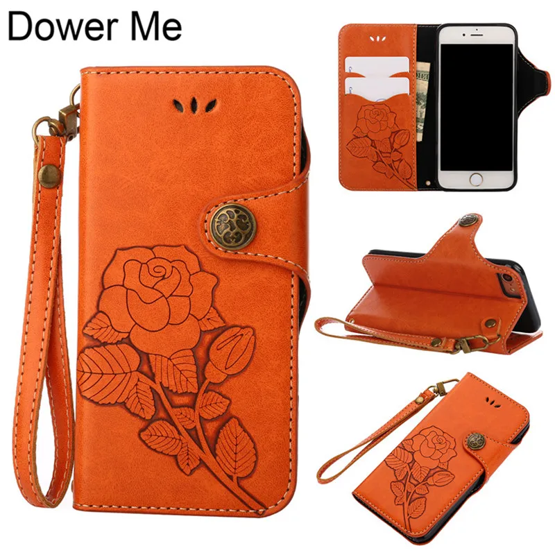 

Dower Me Fashion Retro Rose Flower Hand Strap Wallet Flip Card Slot Holder Leather Case Cover For Iphone X 8 7 6 6S Plus 5S SE