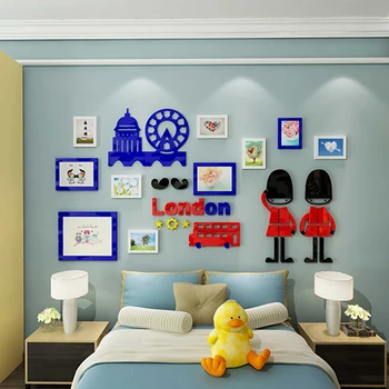 

Creative DIY 3D Environment friendly Acrylic photos frames Wall Sticker with cartoon bus windmill for kids room wall decals