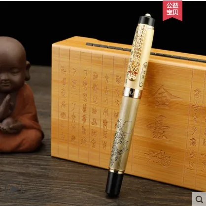 Jinhao Традиционная китайская культура Восточный Дракон авторучка с чернилами Роскошная металлическая каллиграфия ручка с оригинальным чехлом - Цвет: PEN AND BOX
