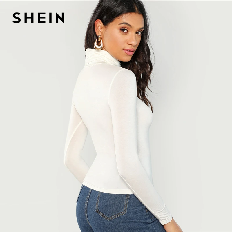 Белая Облегающая водолазка SHEIN элегантная рабочая одежда однотонные пуловеры с