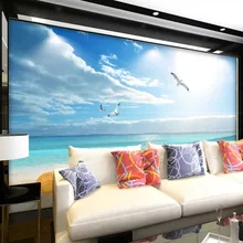 Пользовательские 3D тканевые текстильные обои для стен матовый шелк для гостиной спальни ТВ фон Пляжный Пейзаж облака фрески голубое небо