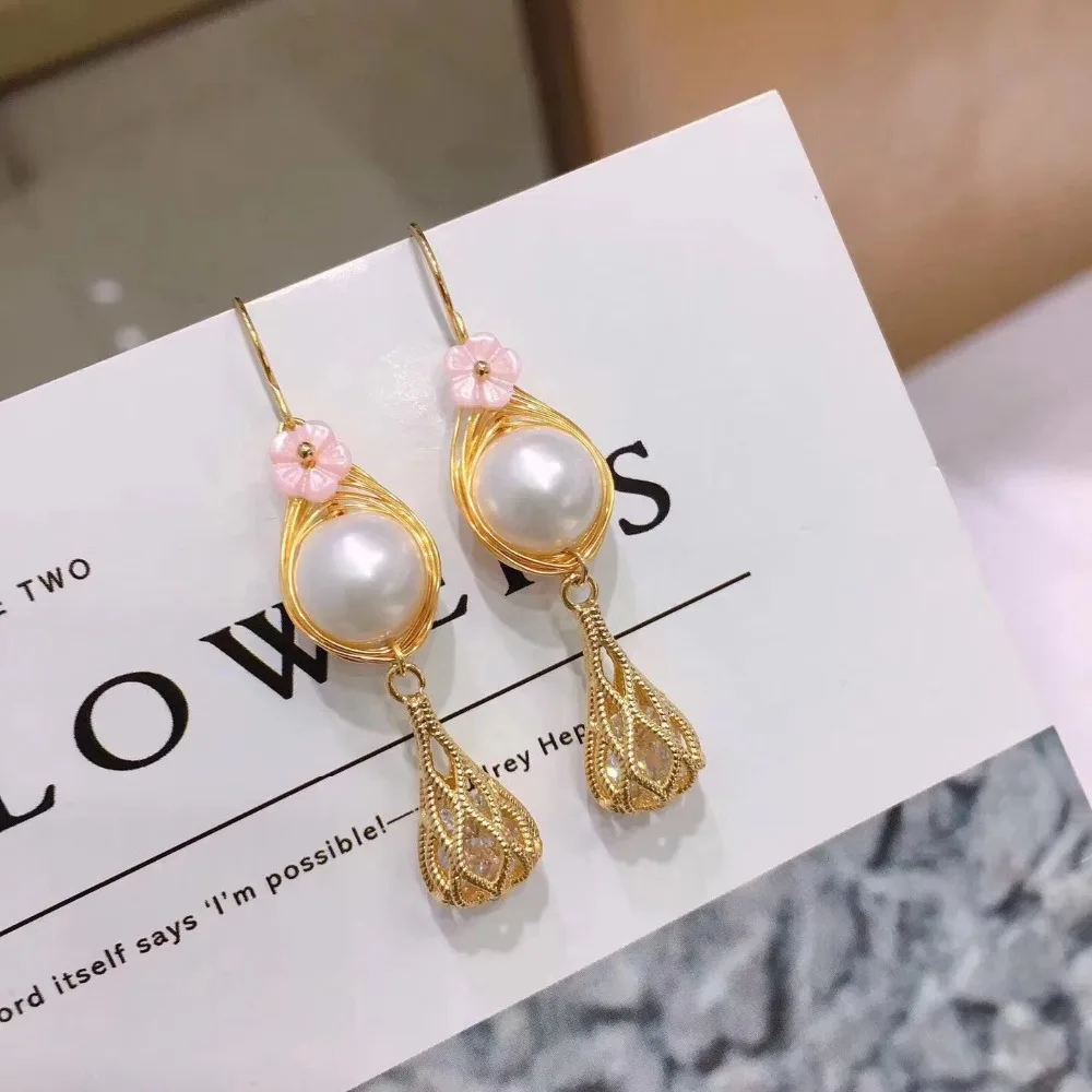 

New Personality Hand-Woven Design Gold-Filled High Quality Natural Freshwater Pearl Earrings For Women Drop Earrings Boucle