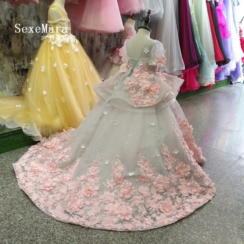 Роскошное платье с цветочным узором для девочек с объемной цветочной аппликацией; Пышное фатиновое детское платье для торжеств; платье принцессы на заказ; официальная одежда для девочек