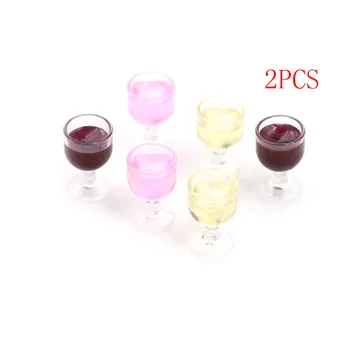 

2Pcs 1:12 Mini Dollhouse Miniature Accessories Red Wine Cup Simulation Furniture Wine Glass Goblet for Doll House Decoration