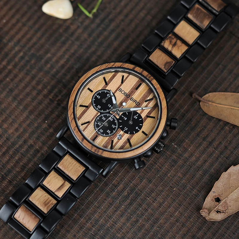 BOBO BIRD Wooden Watch Men erkek kol saati Luxury Stylish Wood Timepieces Chronograph Military Quartz Watches in Wood Gift Box