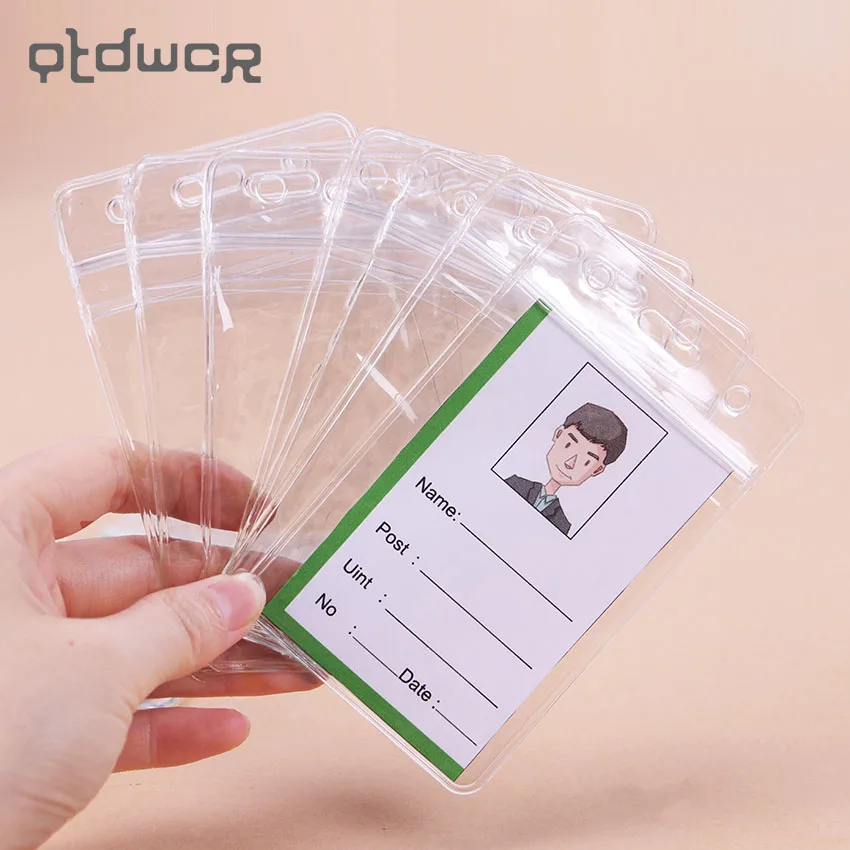 

10PCS Transparent PVC Vertical and Horizontal Version Style Holes Student ID Name Badge Holder Office Supplies