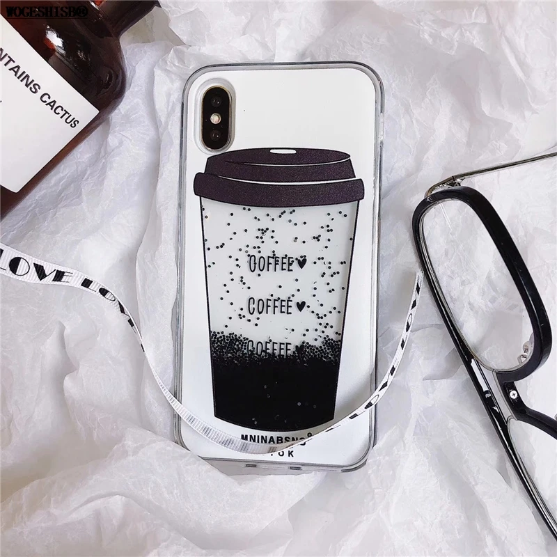 Роскошный черный чехол с кофейной чашкой для iPhone 7, классный динамический Жидкий чехол для телефона для iPhone 6, 6 S, 7, 8 Plus, X, XR, Xs, 11 Pro, Max, чехол s, чехол