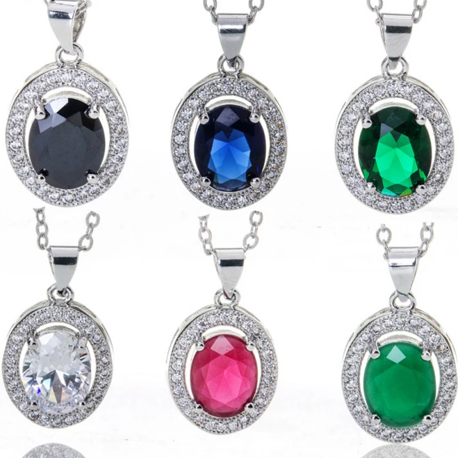 

Classic oval CZ crystal pendant necklace