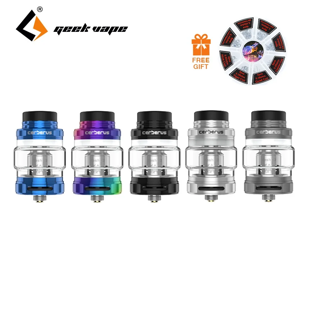 Оригинальный GeekVape Cerberus Subohm бак 5,5 мл/4 мл распылитель с 0.2ohm сетчатой катушкой и легкой верхней заполнения Vape Танк 27 мм диаметр