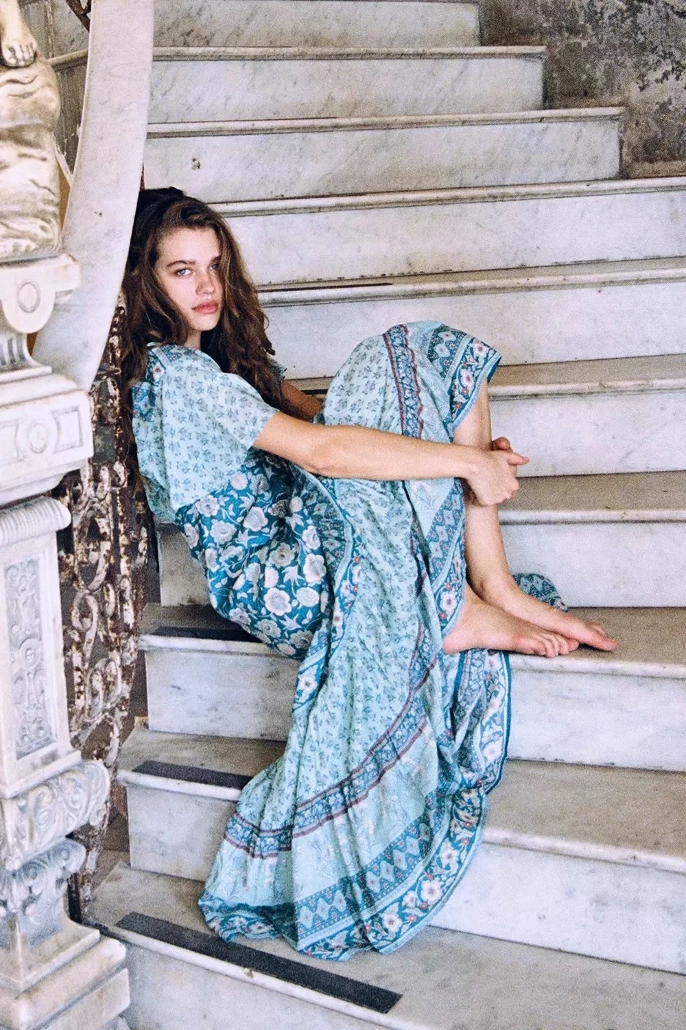 Увядшее платье для женщин vestidos богемное винтажное Цветочное платье с расклешенными рукавами и v-образным вырезом пляжное платье vestidos de fiesta de noche Макси платье