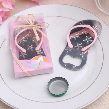 

300pcs/lot Flip Flop Bottle Opener With Starfish Design Wedding Favor Guest Gift Blue Pink With PVC Box KP019