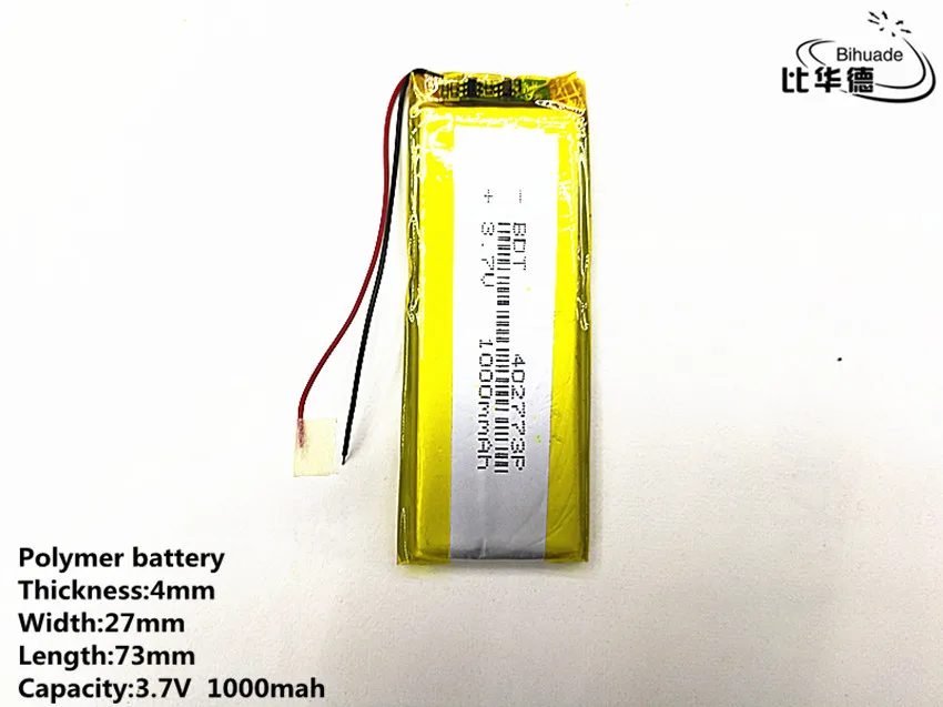 

10pcs/lot Good Qulity 3.7V,1000mAH,402773 Polymer lithium ion / Li-ion battery for TOY,POWER BANK,GPS,mp3,mp4