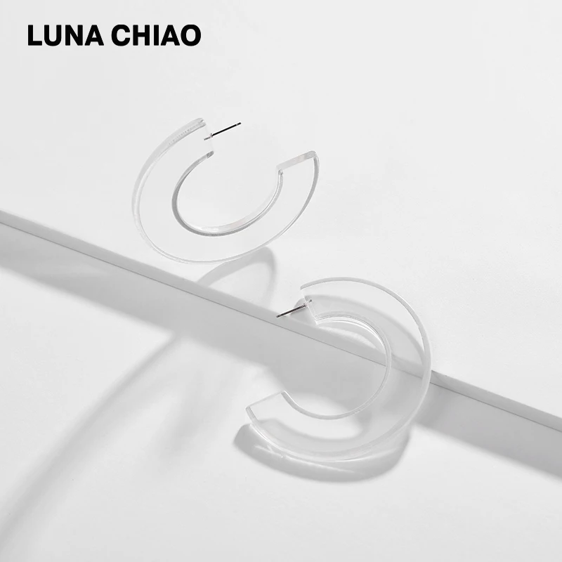 LUNA CHIAO, Модная бижутерия, очень большие прозрачные акриловые серьги-кольца с Цветной росписью, крупные серьги-кольца