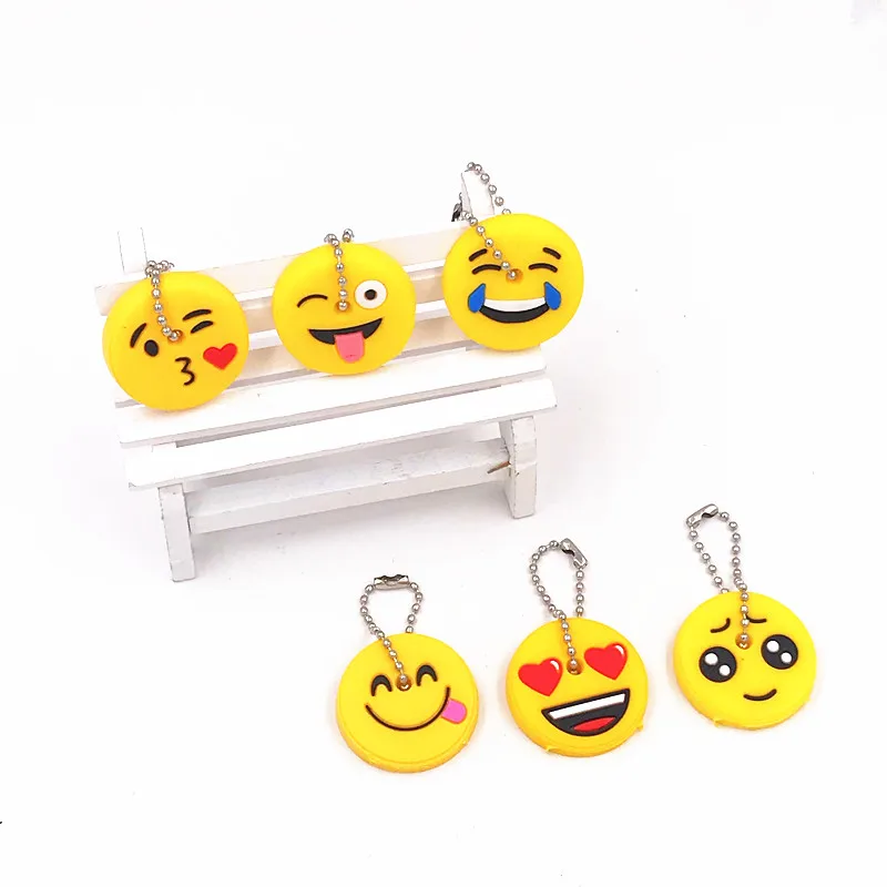 

1pack Funny Emoji Smile face cool soft silicone key cover Key chain Cartoon key cap key Ring Cars Keychain for bags trinkets