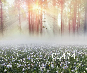 

Seamless Washable No Crease Polyester Morning Fog Thick Forest Sunshine Flowers Background Backdrop Photography Studio Prop