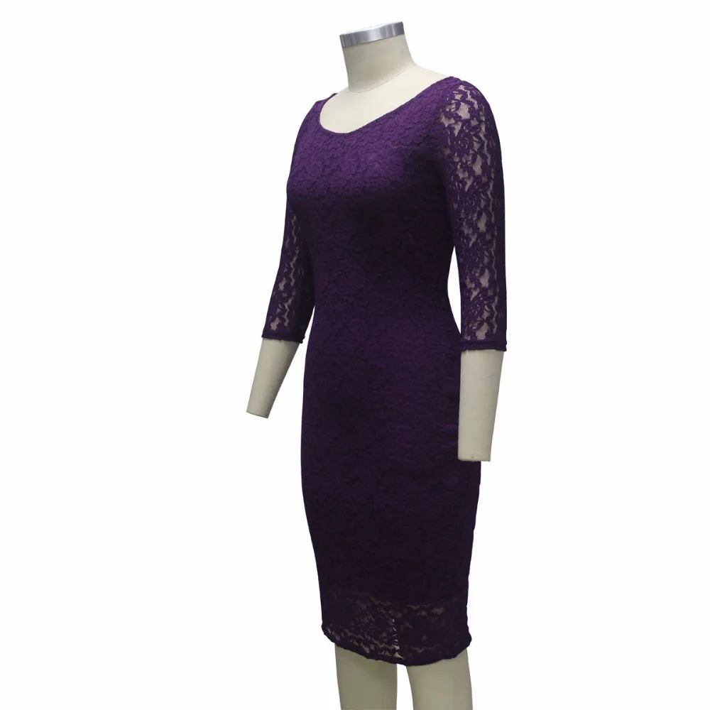 O-neck Slim One-piece Lace Dress With Three Quarter Sleeve O-neck Slim One-piece Lace Dress With Three Quarter Sleeve