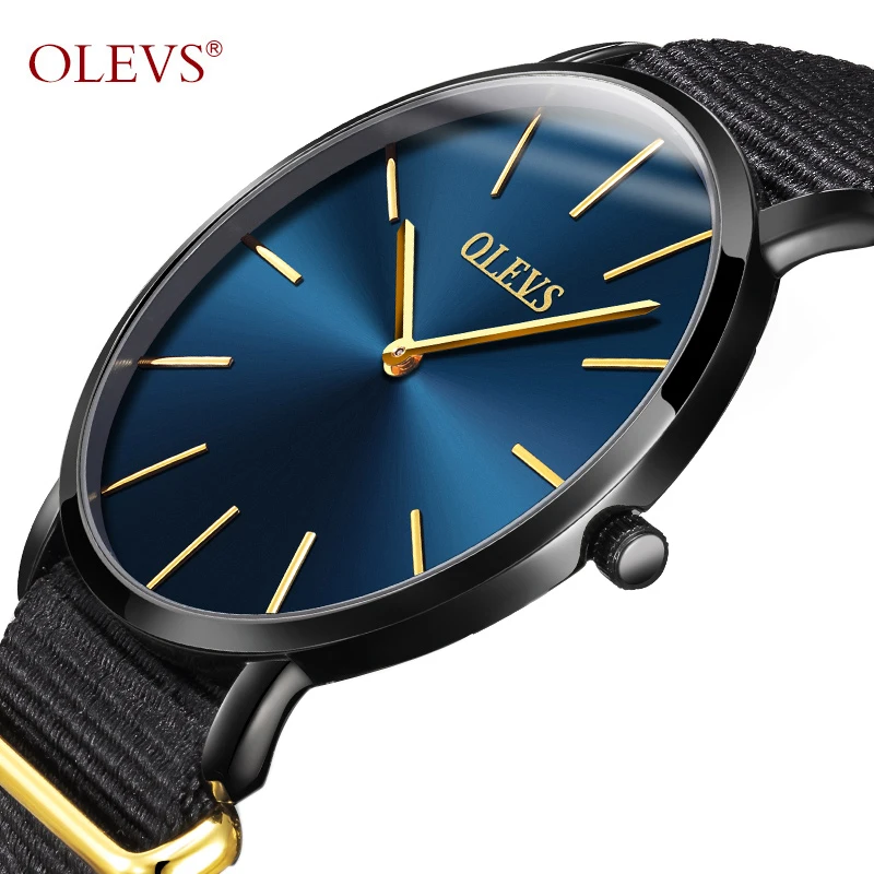

Men Watches Luxury Brand Olevs Quartz Black Fabric Strap Minimalist Ultrathin Wrist Watches Waterproof High Quality Relogio 2018