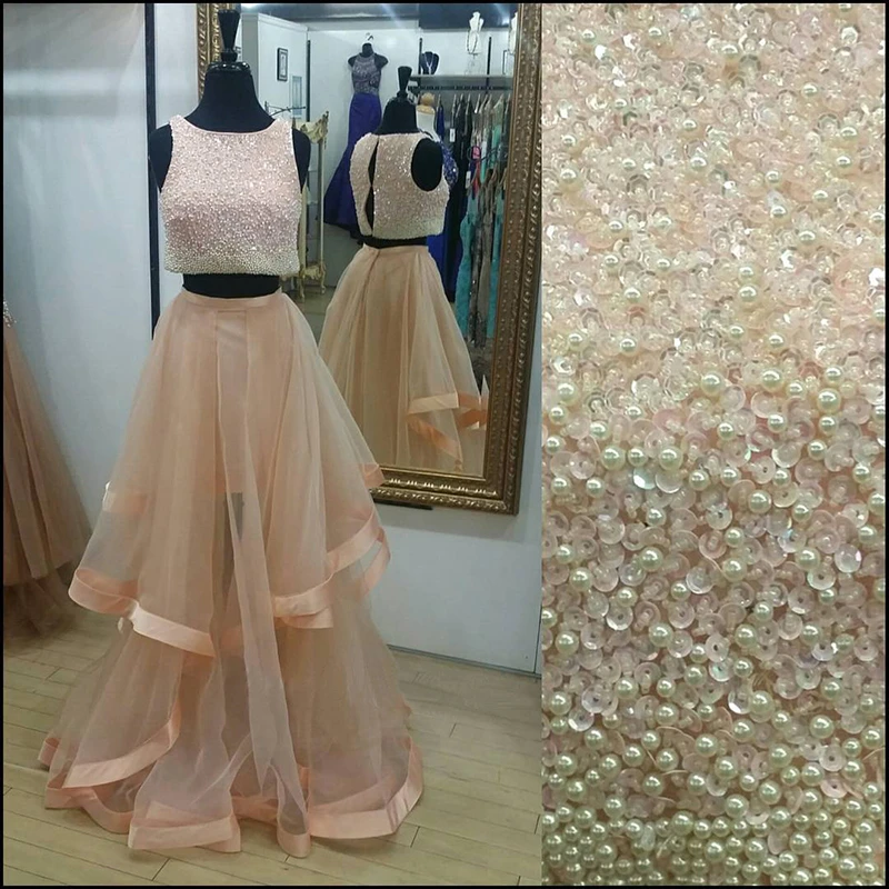 rose gold two piece prom dress