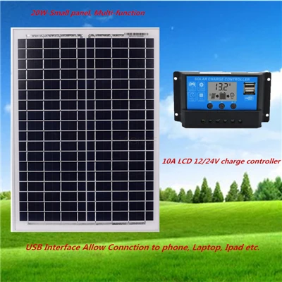 Солнечная панель Китай 20 Вт солнечная панель s+ 10A 12 V 24 V контроллер USB интерфейс батарея источник питания для путешествий