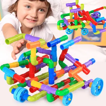 

4 Styles Pipeline Tunnel With Wheels DIY Blocks Creative Bricks Kid'S Educational Toy Pipe Blocks Training Toys