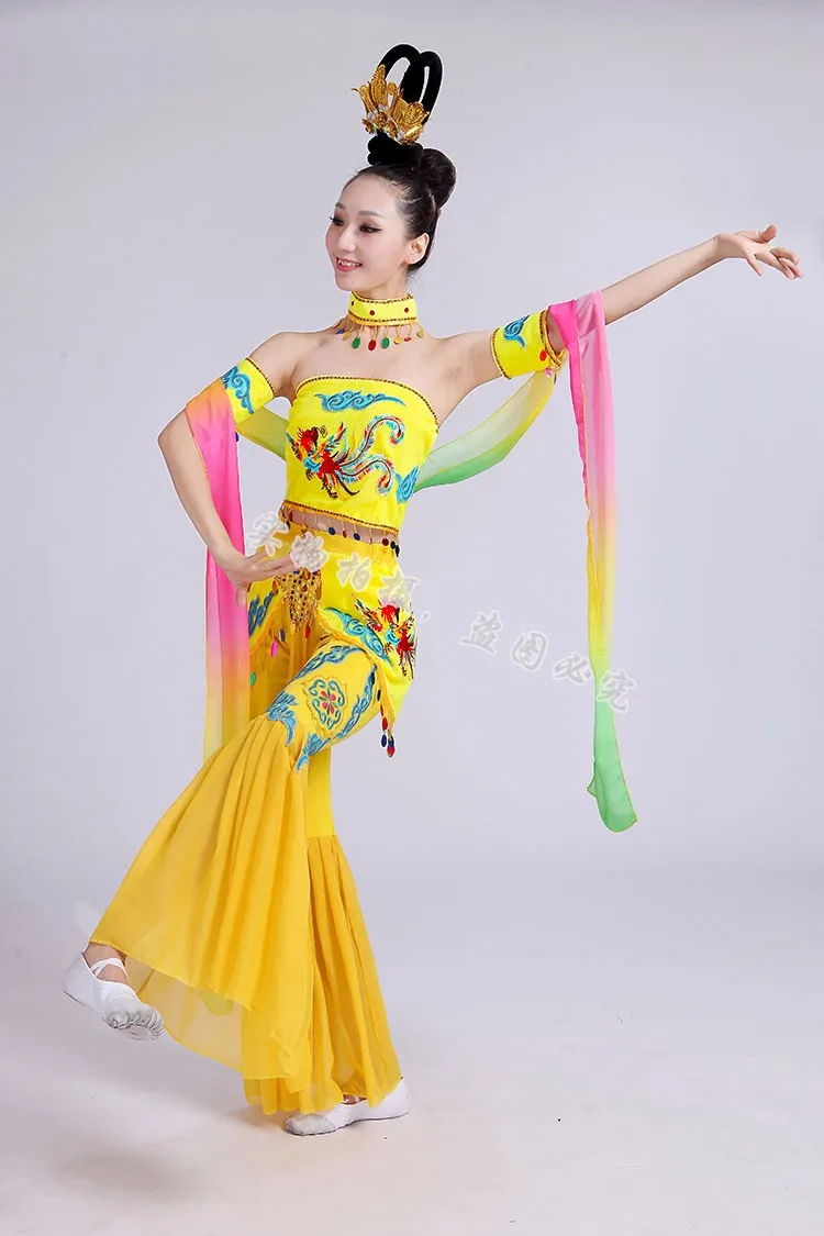 (0133)woman ancient beauty Thinland Dunhuang flying dance clothing long sleeves dance costumes moon folk dance dance party dress