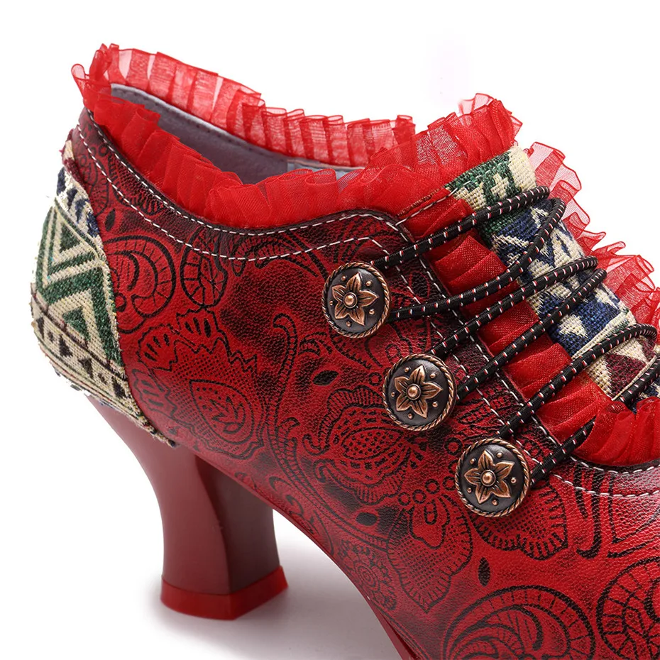 Wine Glasses Women Pumps European Vintage Hand Genuine Leather Shoes Embossed Stitching Spanish Style Four Seasons Women's Shoes (19)
