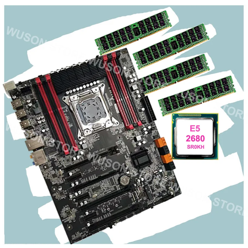 ^Cheap On sale brand new Runing Super ATX X79 motherboard with CPU Intel Xeon E5 2680 C2 SR0KH 2.7GHz RAM 4*16G 1600MHz DDR3 REG ECC