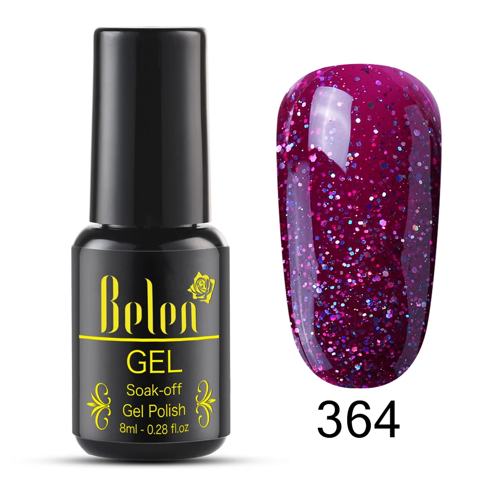 

Belen 8ml 63 Glitter Pure Color Manicure Semi Permanent Vernis Base Top UV LED Varnish Soak Off Lucky Hybrid Gel Nail Polish