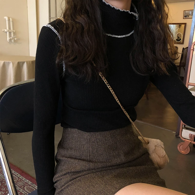 

autumn tshirt 2019 winter ulzzang harajuku korean clothes fashion personality vintage striped stitching long sleeve shirt women