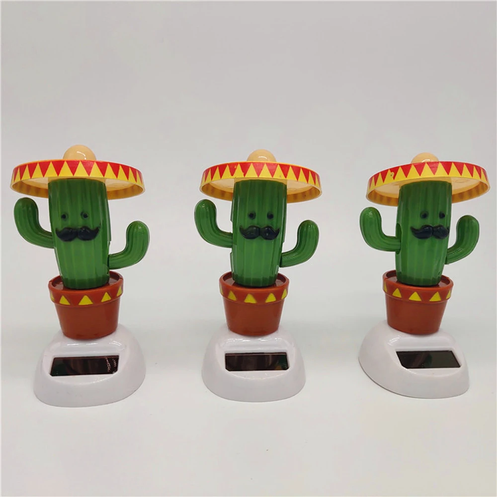 New Arrival Hot Sale Kawaii Creative Cactus Solar Powered Swinging Doll Car Interior Ornaments Decor Moving and Dancing