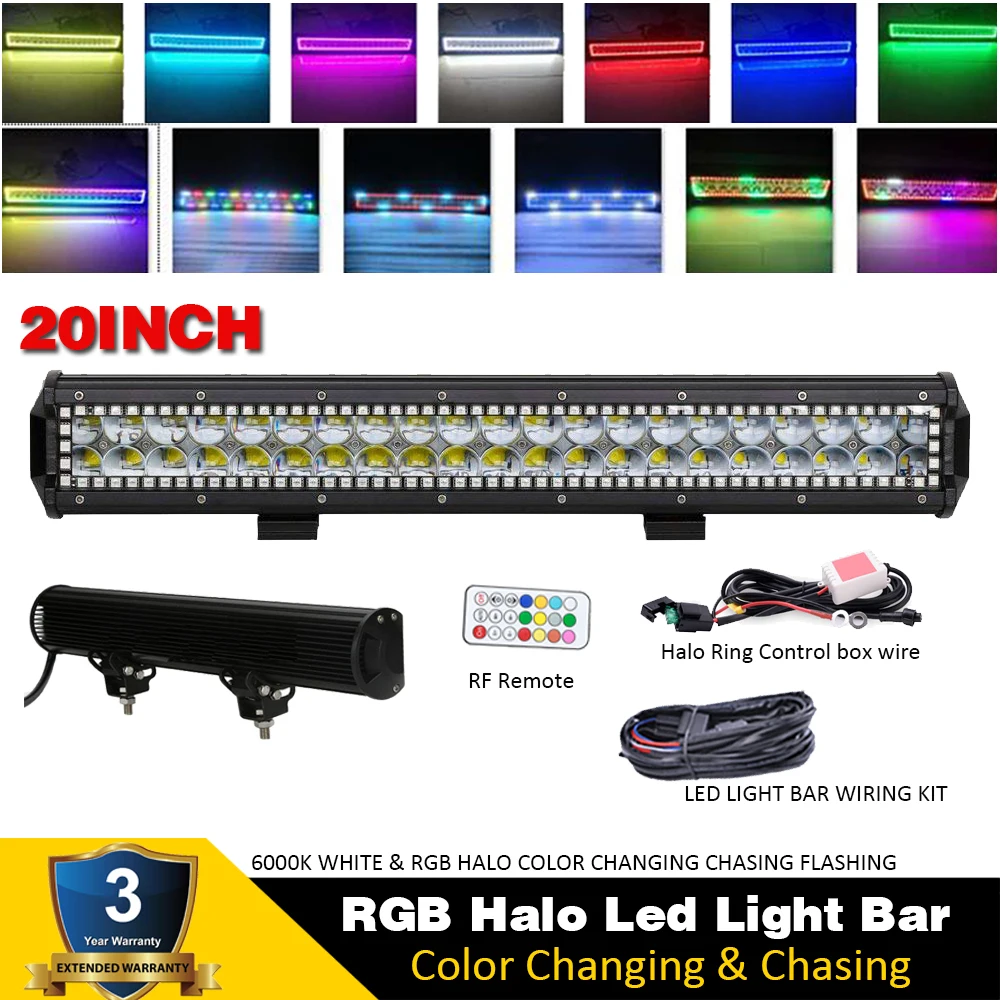 20 &quotдюймовый 4D 126 Вт светодиодный рабочий светильник бар W/RGB HALO меняющий цвет