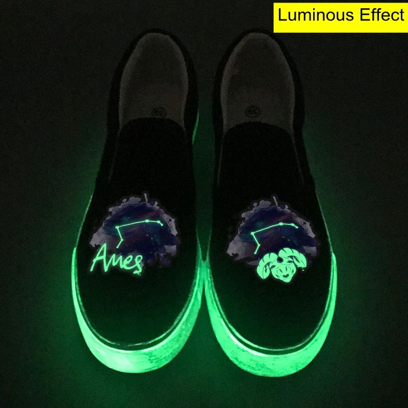 

Top Brand Women Constellation Design Couples Canvas Man Shoes Glow Effect Luminous Horoscope Sign Print Low Top Loafers Slip On