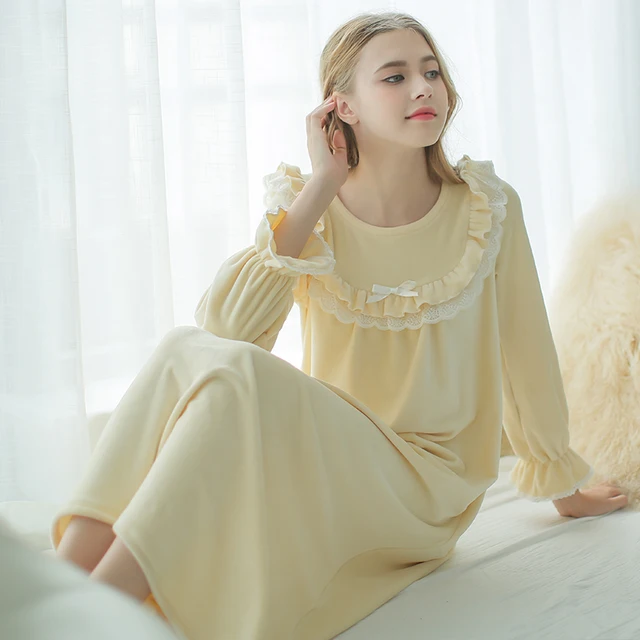 Winter Nightgown Women's Long Sheer Vintage Long Nightgown Long Sleeve