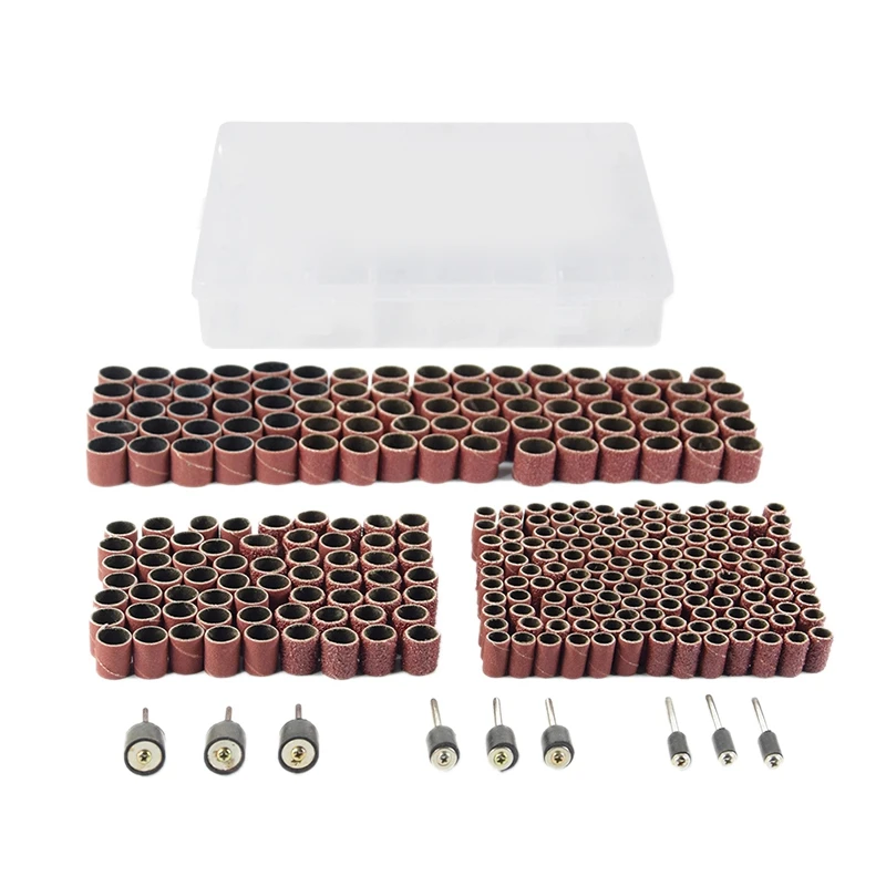 

338pcs #60 #120#320 Sanding Band With 3/8 1/4 1/2 Rubber Mandrel For Dremel Electric Mill Rotary Tools Accessories Kit